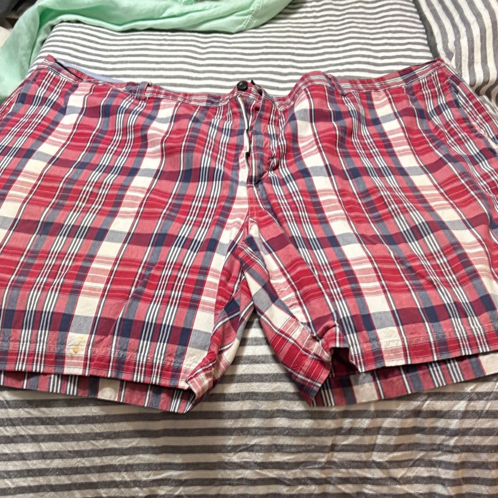 Chaps Red and Blue Plaid Men's Flat Front Shorts